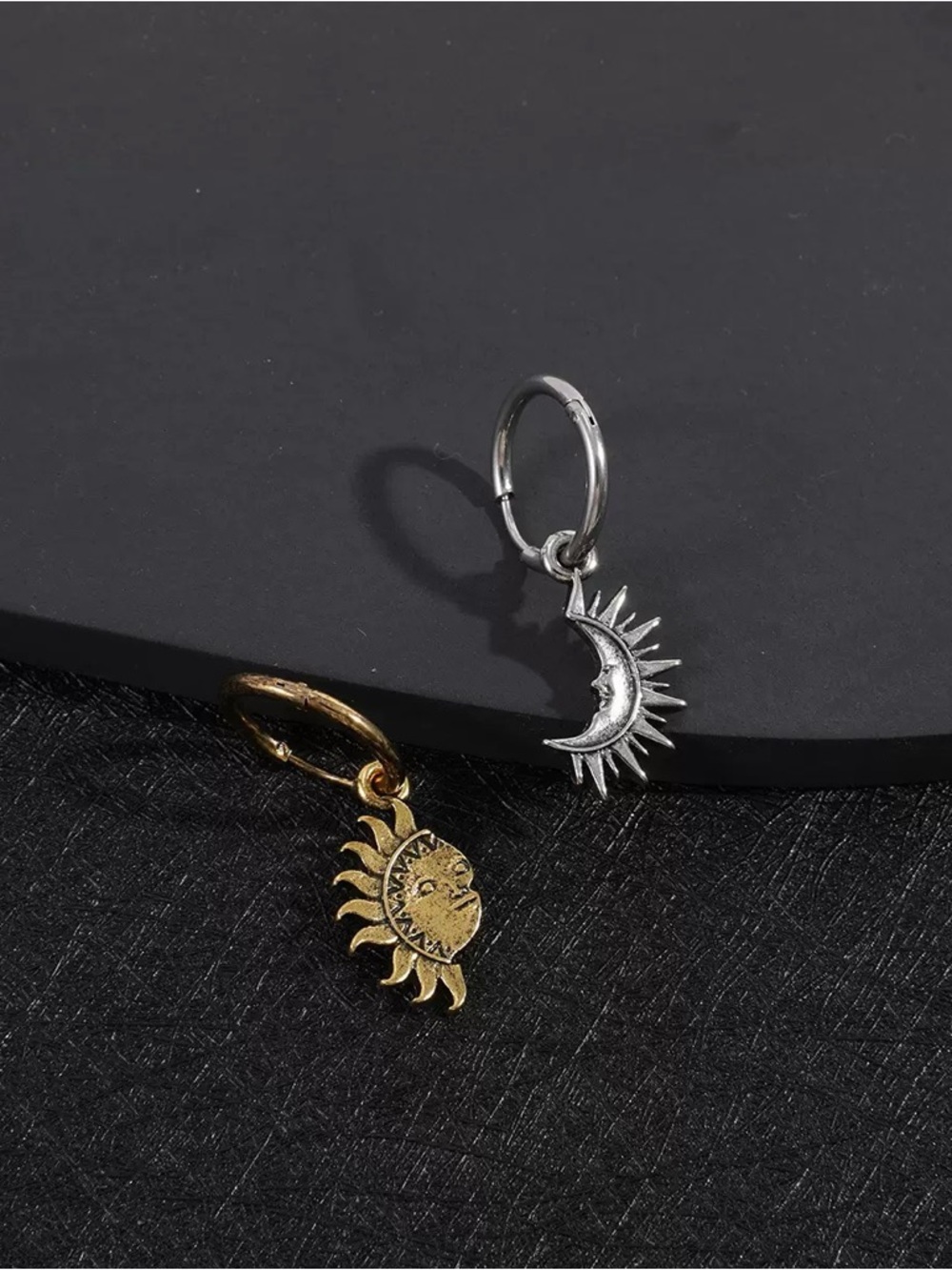 Anthropologie Celestial Sun & Moon Hoop Earrings - Gold and Silver